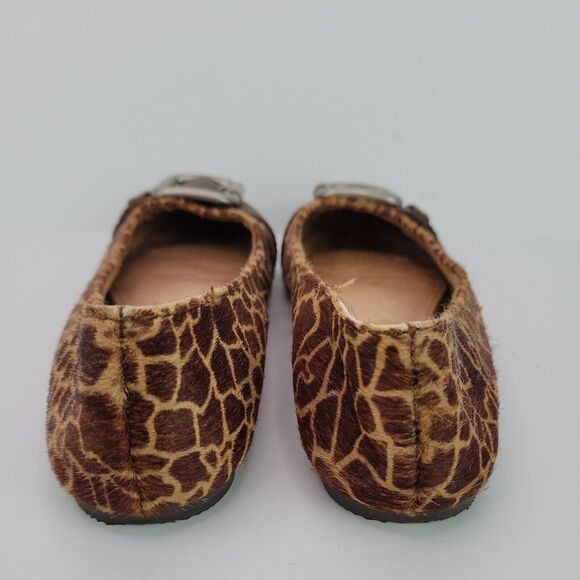 Fossil Buckle Brown Giraffe Print Calf Hair Slip On Flat Shoe Size 7 - Picture 6 of 10